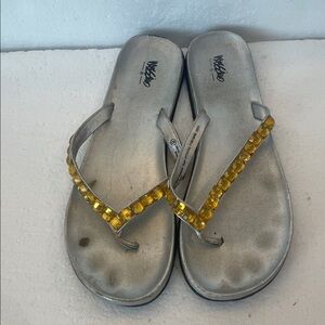 Mossimo gold beaded embellished jeweled Silver Sandals flip-flops thongs women 8